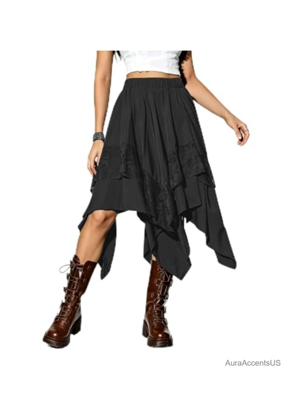 Y2K Gothic Renaissance Pirate Lace Hem High Low A-Line Skirt